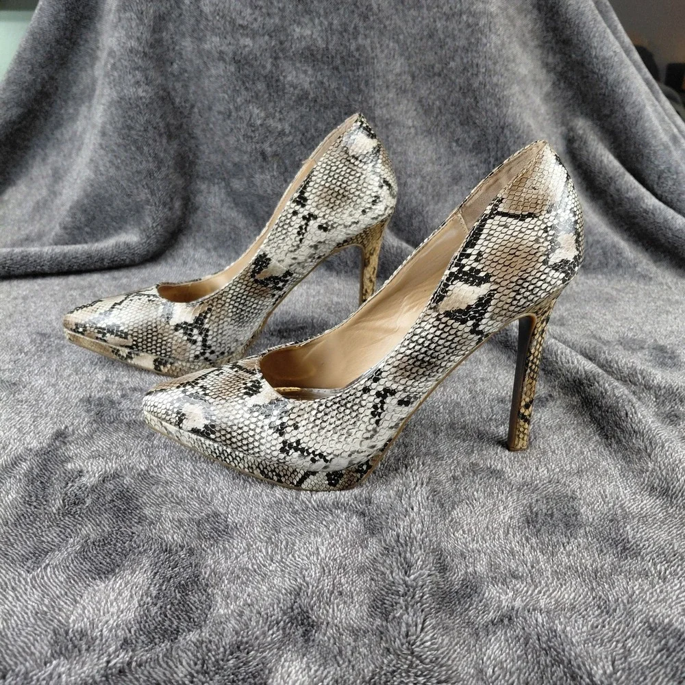 Report‎ Women's Snakeskin Print Stiletto Heel Pumps Tan Black Size 8